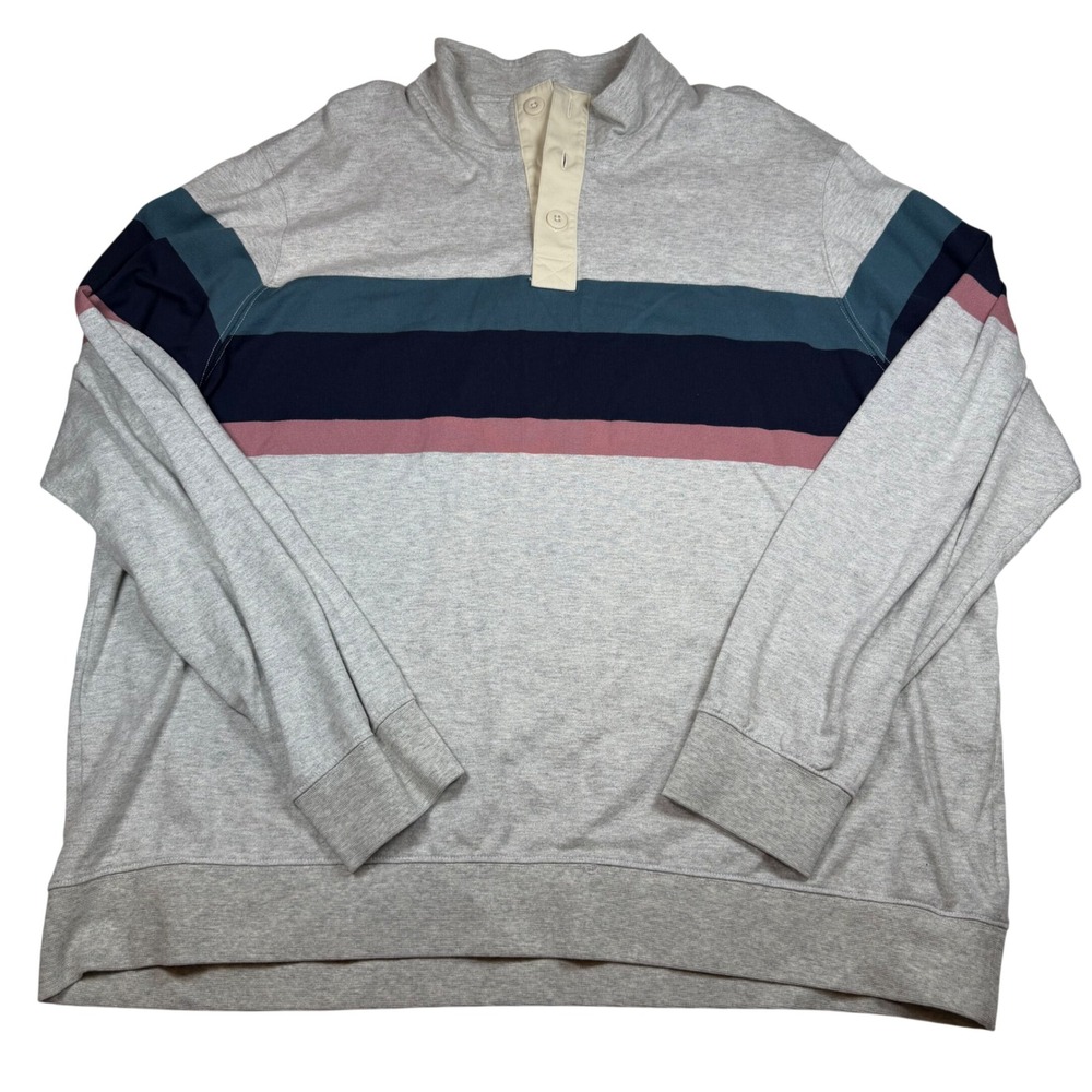 LL Bean Mens XXL Traditional Fit Striped Mock Neck Cotton Pullover Gray 524126